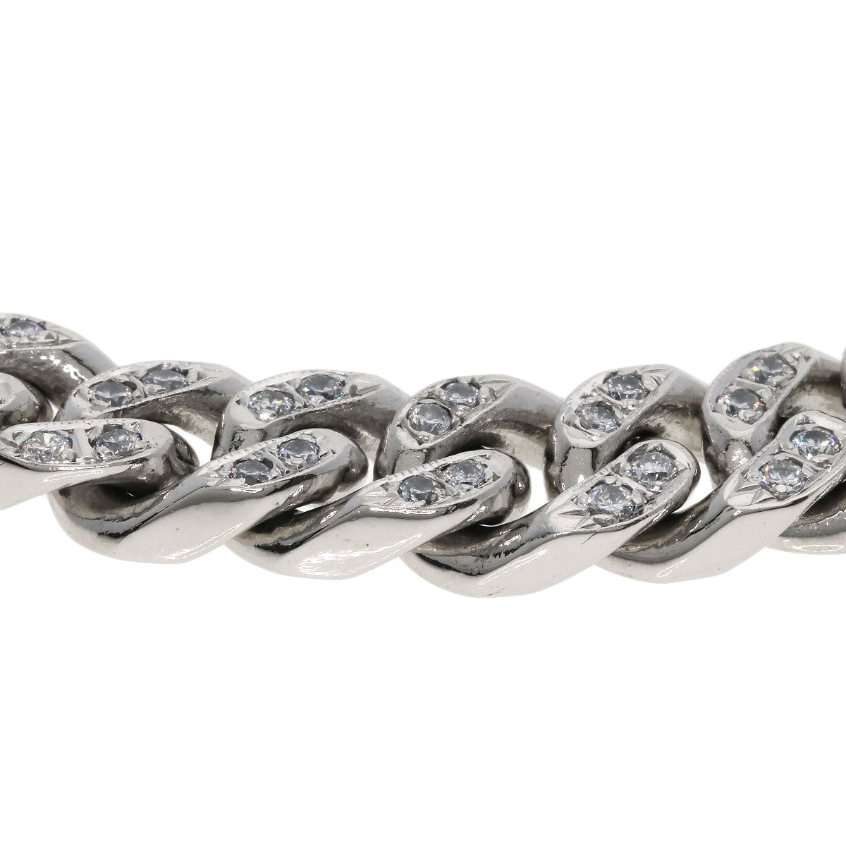 Curb chain Kihei 4 sides Diamond pure platinum Bracelet Platinum PT1000 71.2g Ladies