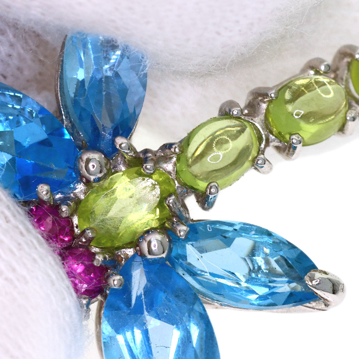 Dragonfly motif Blue Topaz Tourmaline Pendant top K18 White Gold 3.4g Ladies
