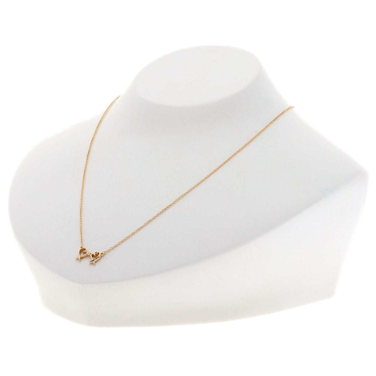 TIFFANY&Co. Necklace Double Loving Heart Diamond K18 Pink Gold Ladies