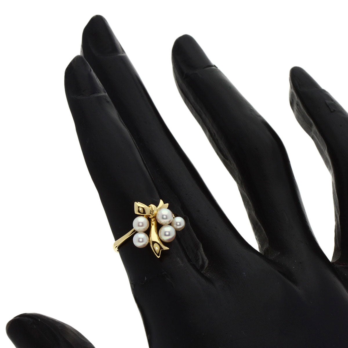 MIKIMOTO Ring Baby Pearl Ribbon K18 Yellow Gold Ladies