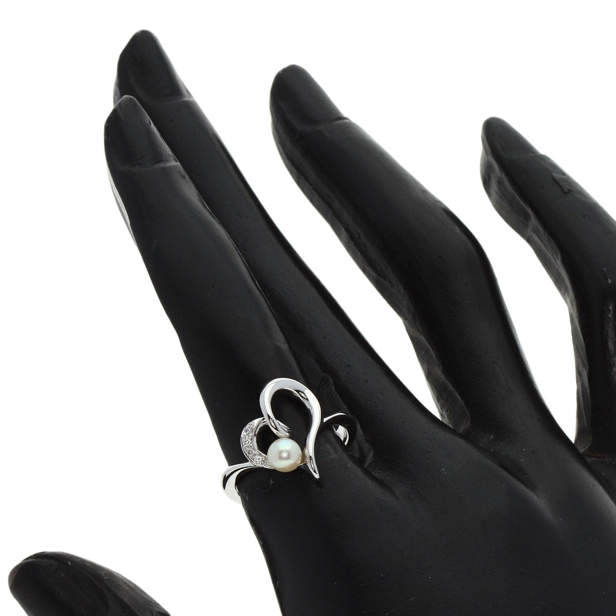 MIKIMOTO Ring Heart Motif Baby Pearl Pearl Diamond K18 White Gold Ladies