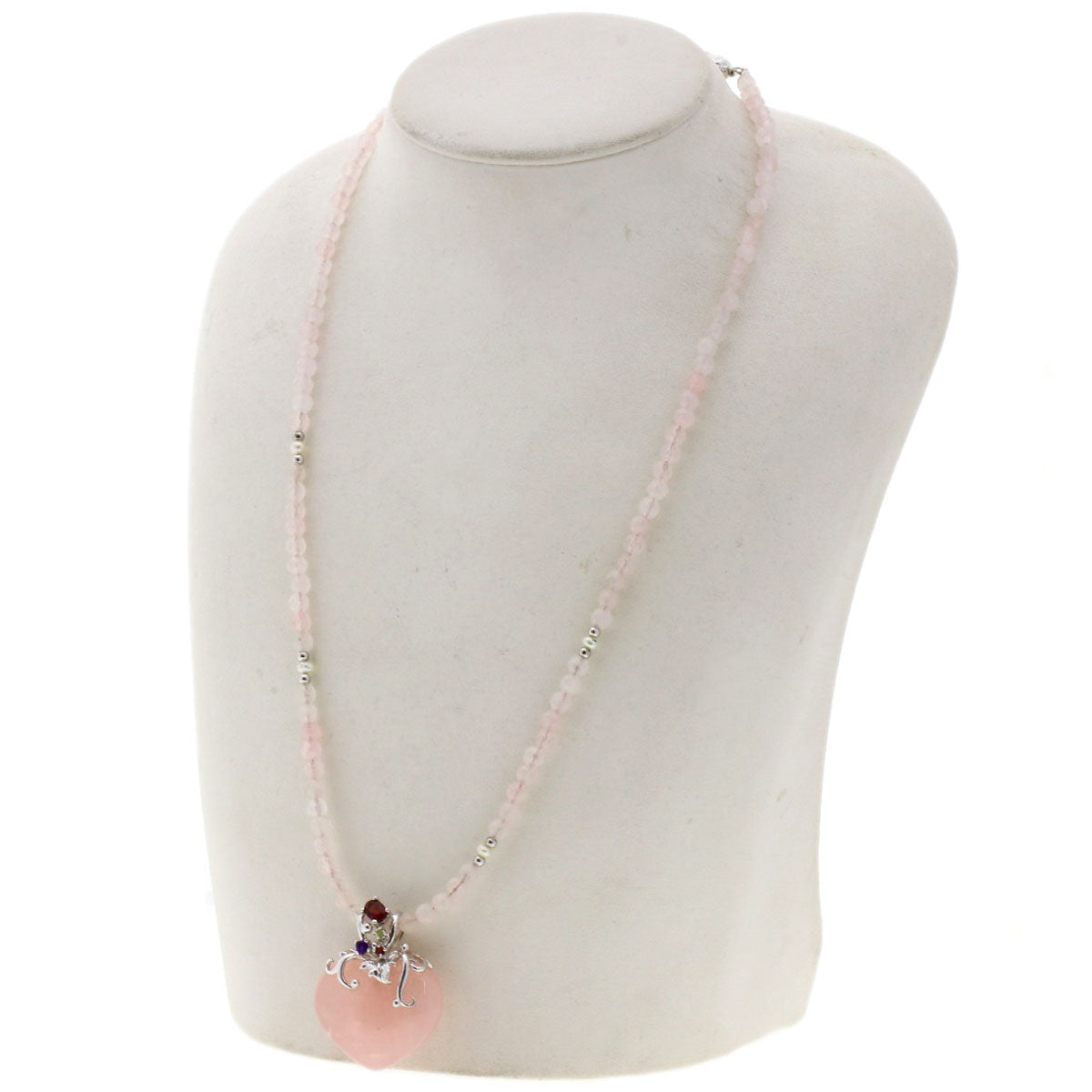 Rose Quartz Multicolor Stone Necklace Silver 26.56g Ladies