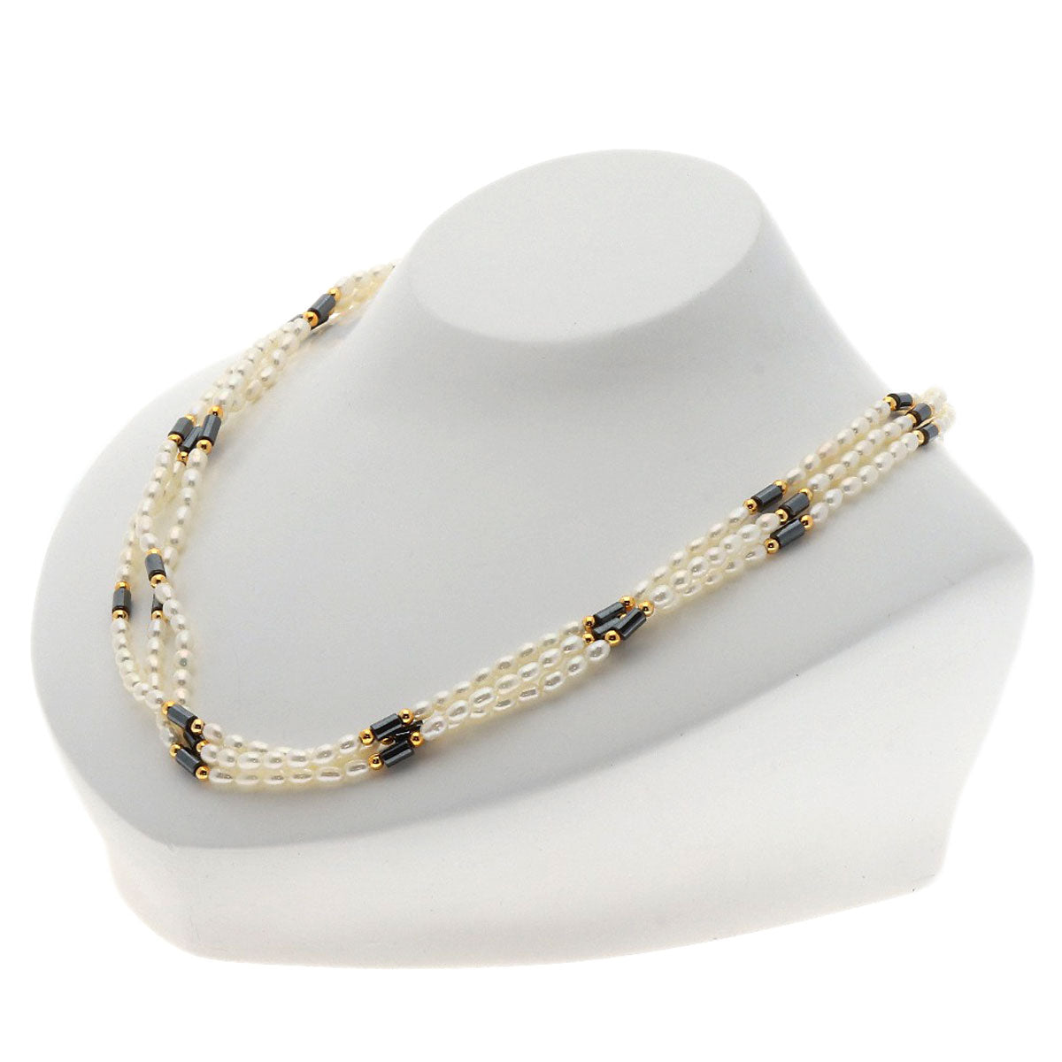 Freshwater Pearl Pearl Hematite 3 rows Necklace Metal 23.8g Ladies