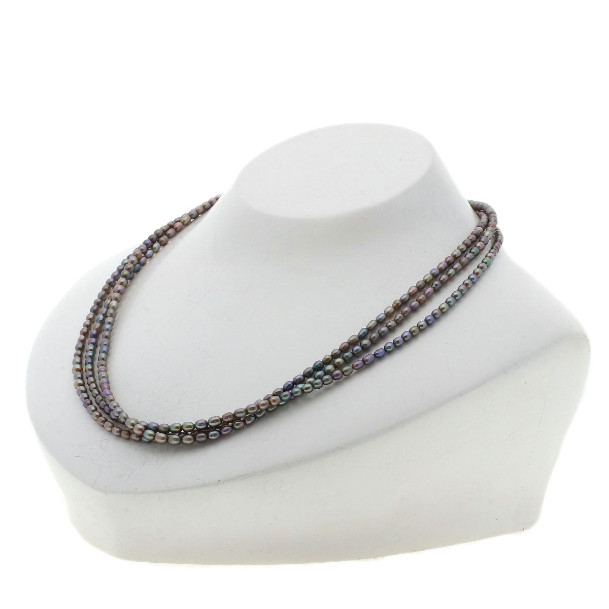 Freshwater Black Pearl 3 Strands Necklace Metal 15.9g Ladies