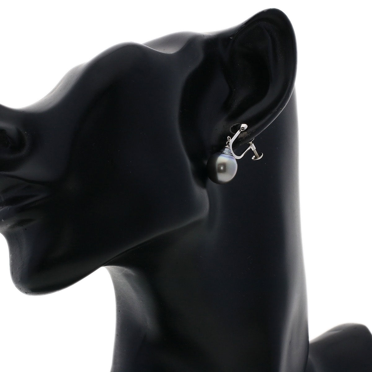 Black baroque pearl Pearl Earring K14 White Gold 4.4g Ladies