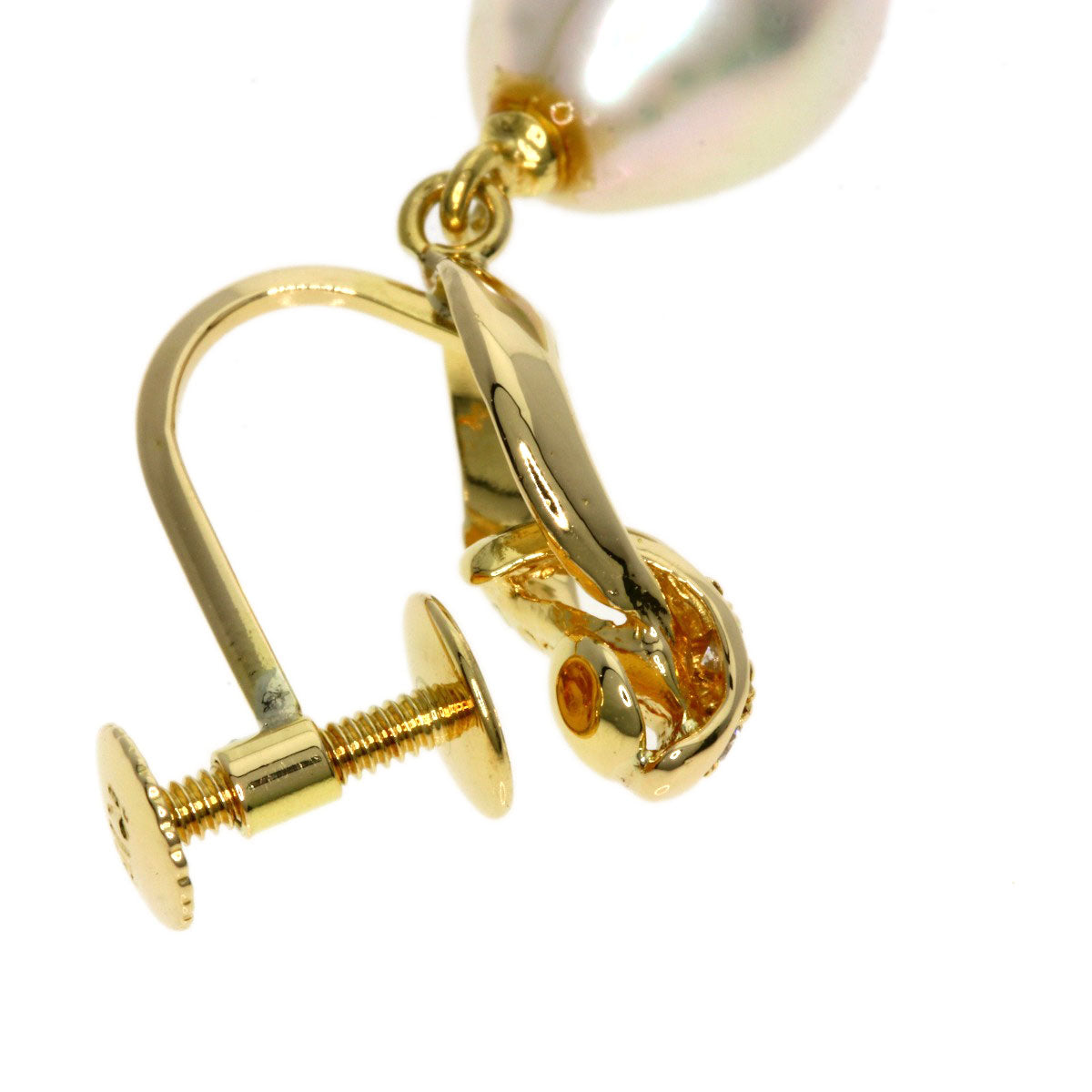 0.02ct Pearl Pearl Diamond Earring K18 Yellow Gold 4.1g Ladies