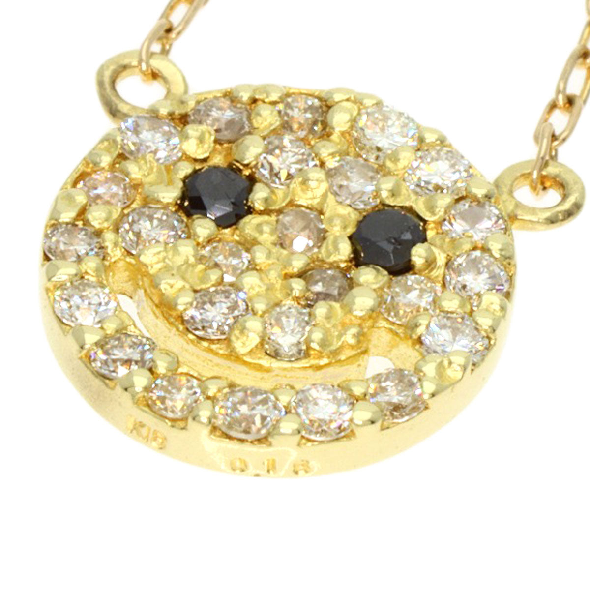 0.18ct Smile Diamond Black Diamond Necklace K18 Yellow Gold 1.7g Ladies