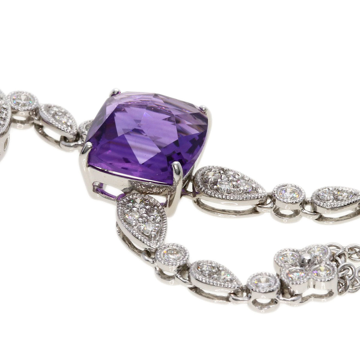 Colored Stone Diamond Necklace K18 White Gold 12.3g Ladies