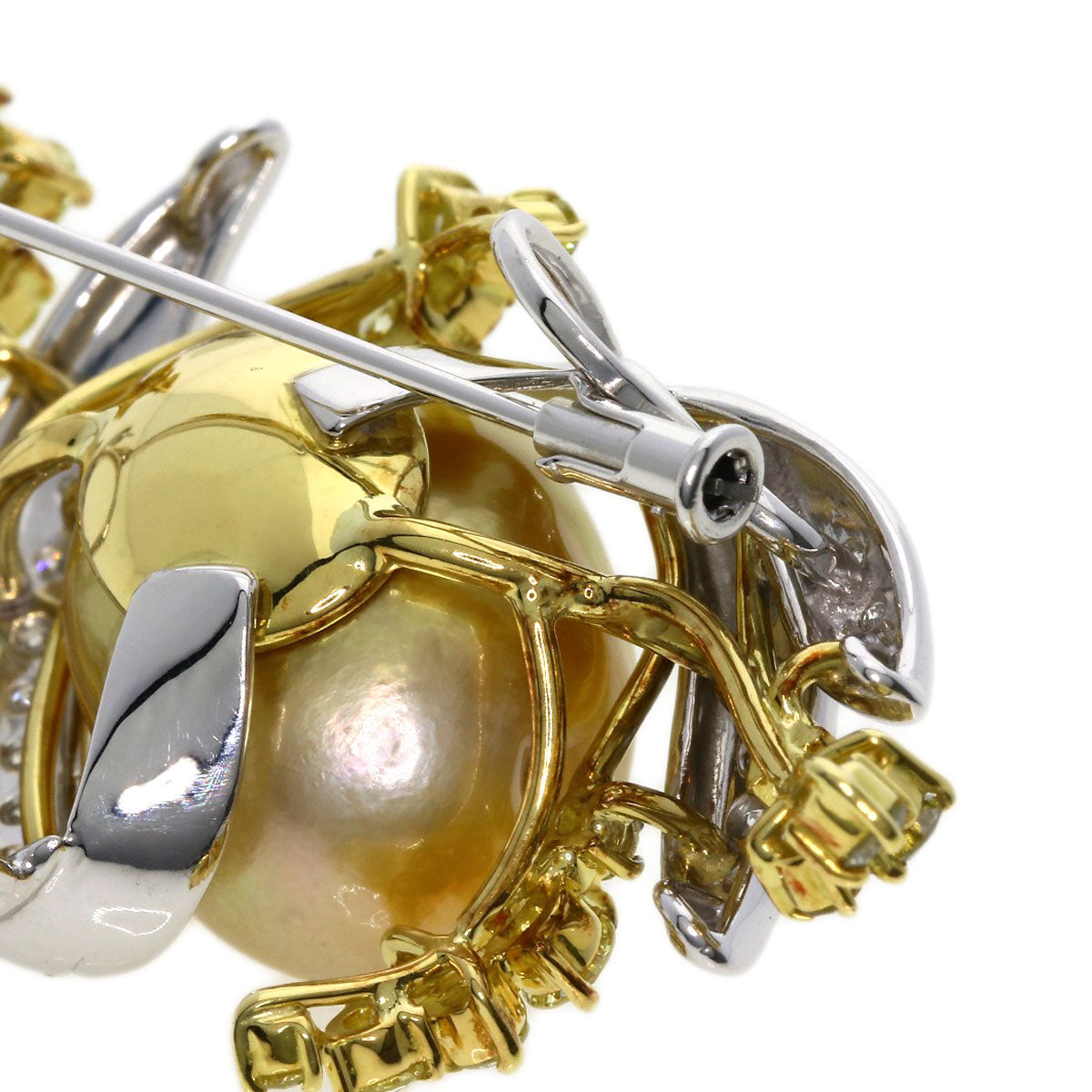 Golden Pearl Diamond Brooch K18 Yellow Gold K18 White Gold 23.7g Ladies