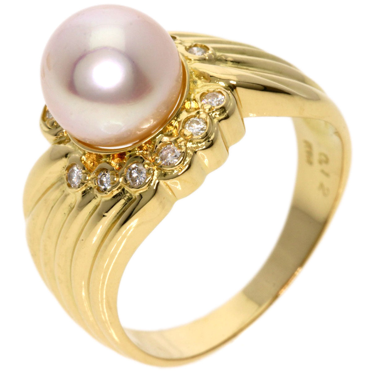 0.12ct Pearl Pearl Diamond Ring K18 Yellow Gold 5.7g Ladies