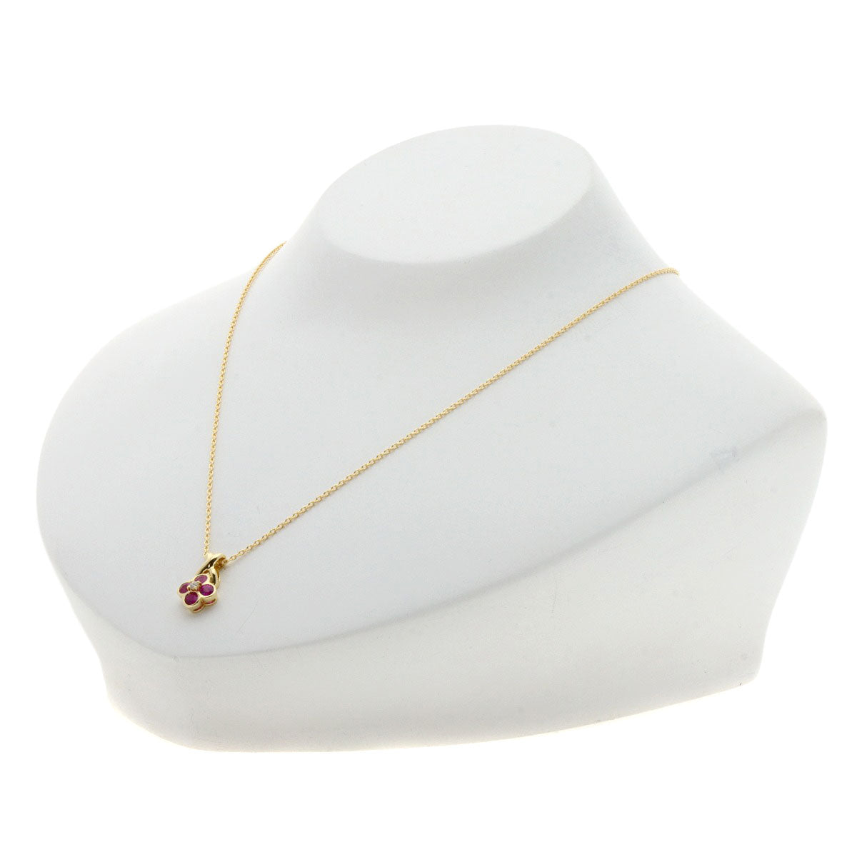 0.48ct Ruby Diamond Necklace K18 Yellow Gold 3.4g Ladies