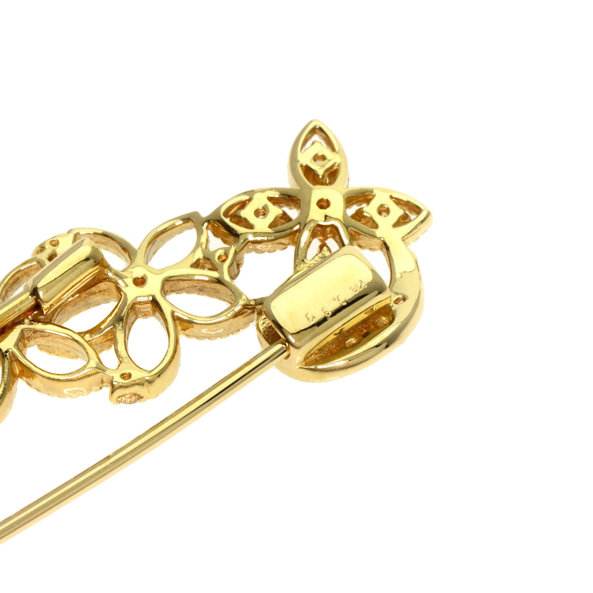 0.3ct Diamond Brooch K18 Yellow Gold 3.8g Ladies
