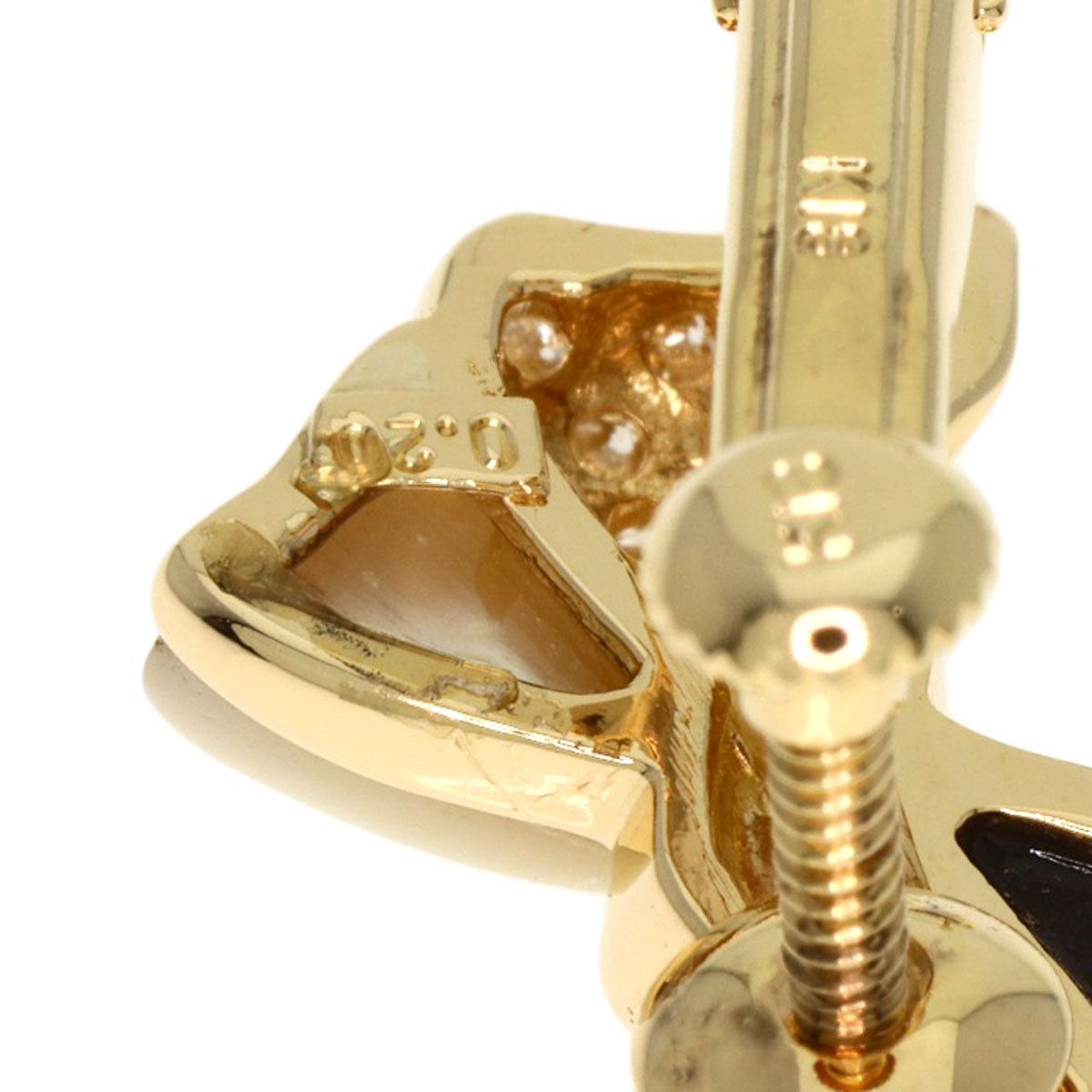 Onyx Shell Diamond Earring K18 Yellow Gold 7.9g Ladies