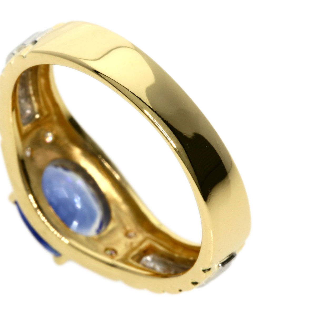 1.12ct Sapphire Diamond Ring K18 Yellow Gold PT900 3.88g Ladies