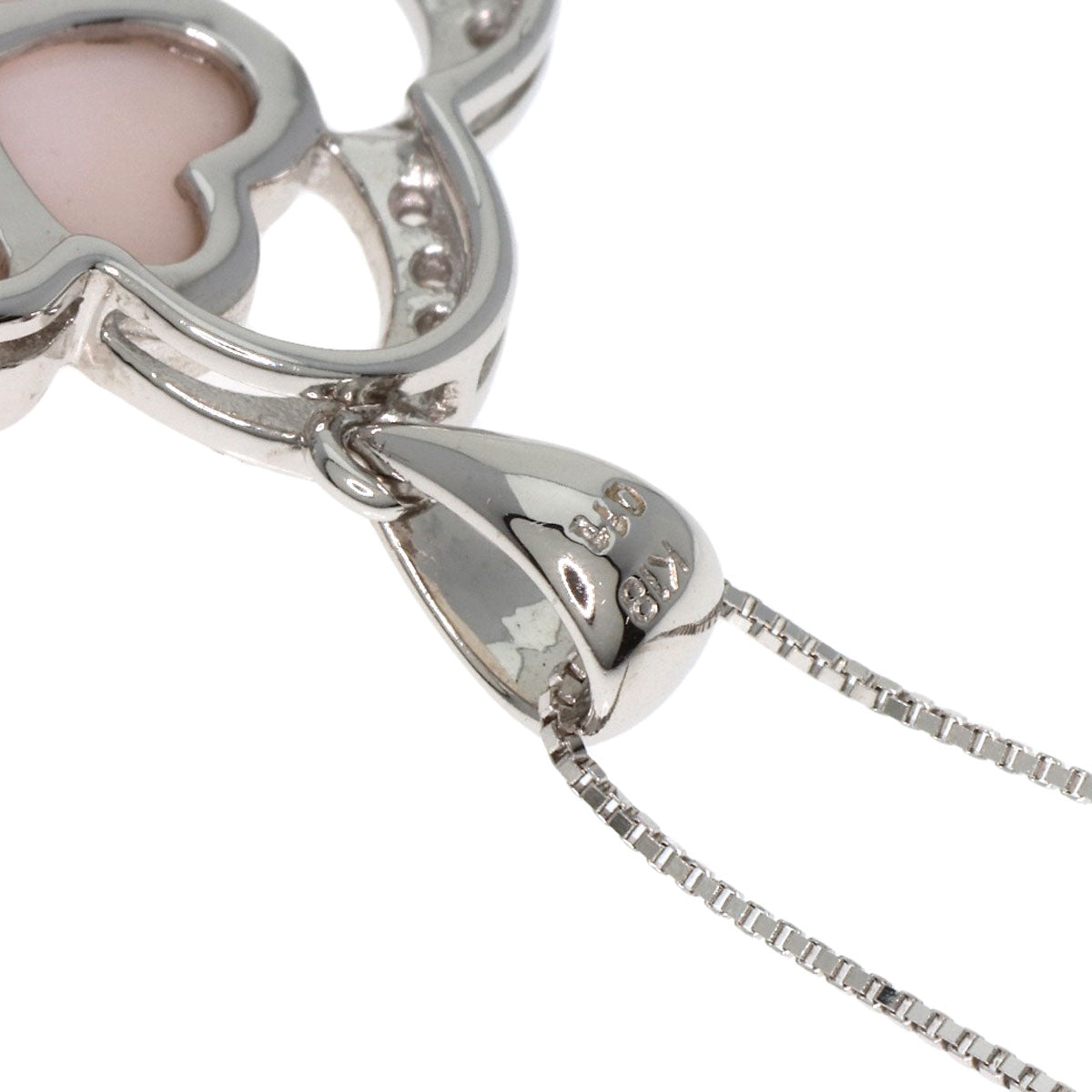 0.11ct Shell Diamond Clover Motif Necklace K18 White Gold 18K 5.5g Ladies