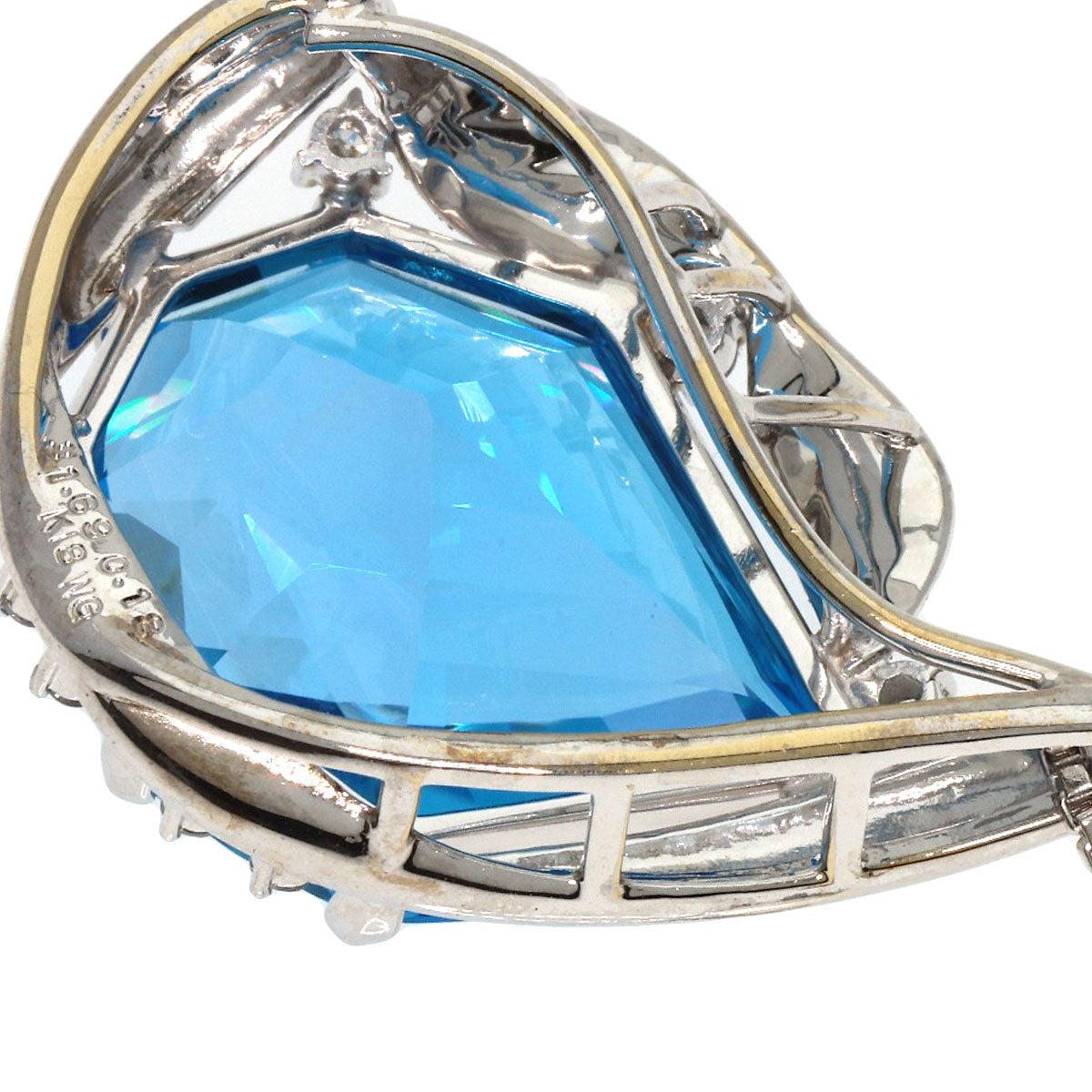 31.69ct Blue Topaz Diamond Necklace K18 White Gold 22.2g Ladies