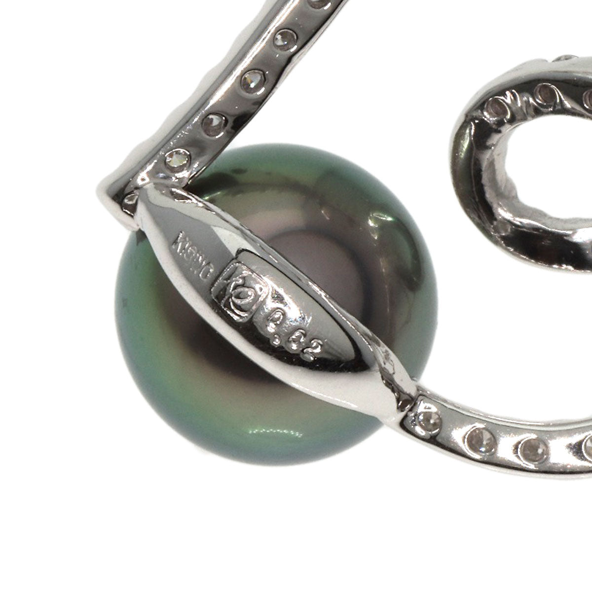 Black Pearl Pearl Diamond Necklace K18 White Gold 6.1g�@Ladies