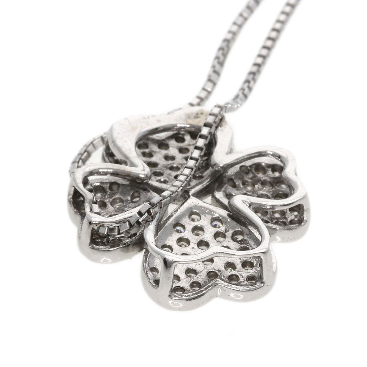 0.7ct Diamond clover Necklace K18 White Gold 5.5g Ladies