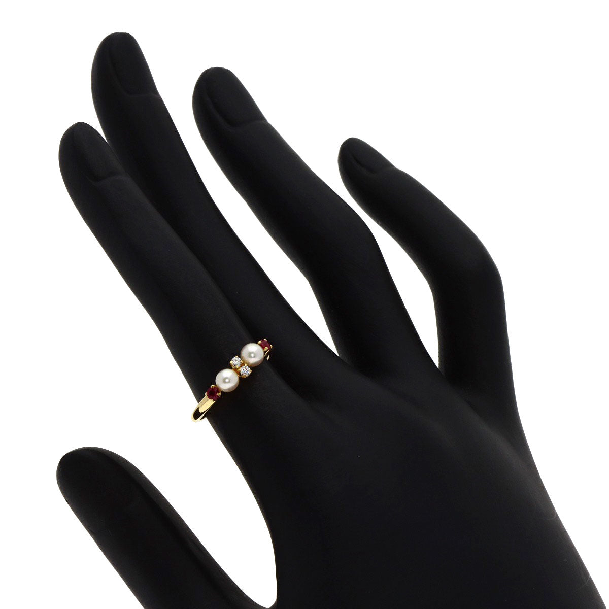 MIKIMOTO Ring Pearl Pearl Ruby Diamond K18 Yellow Gold Ladies
