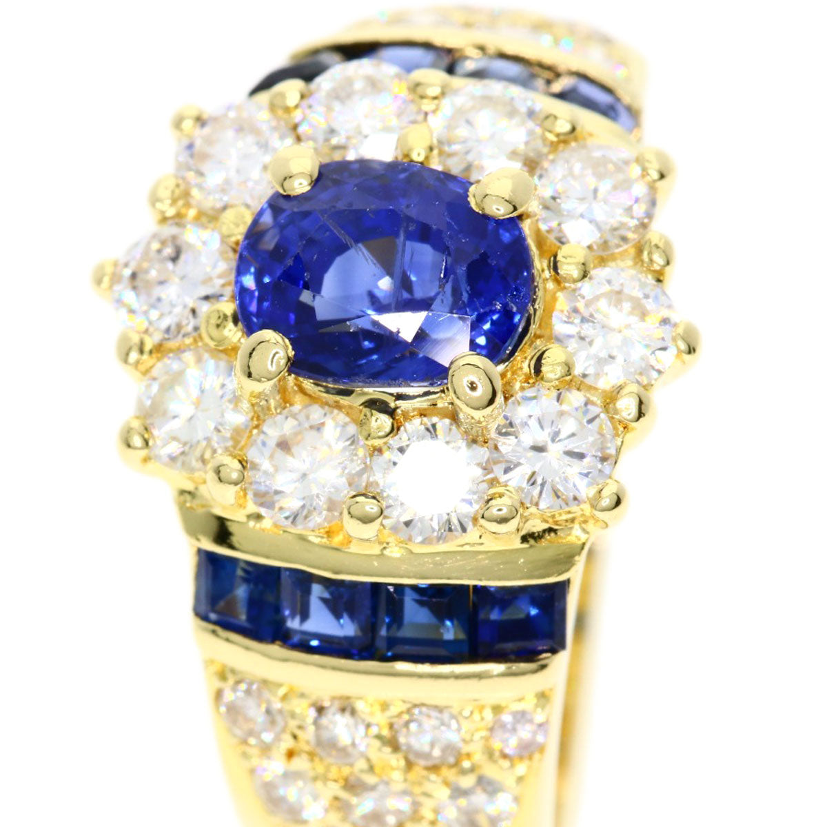 1.3ct Sapphire Diamond Ring K18 Yellow Gold 7.4g Ladies