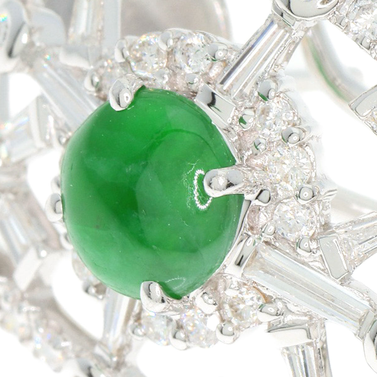 0.918ct Jade stone Jade Diamond earring K18 White Gold 15.2g Ladies