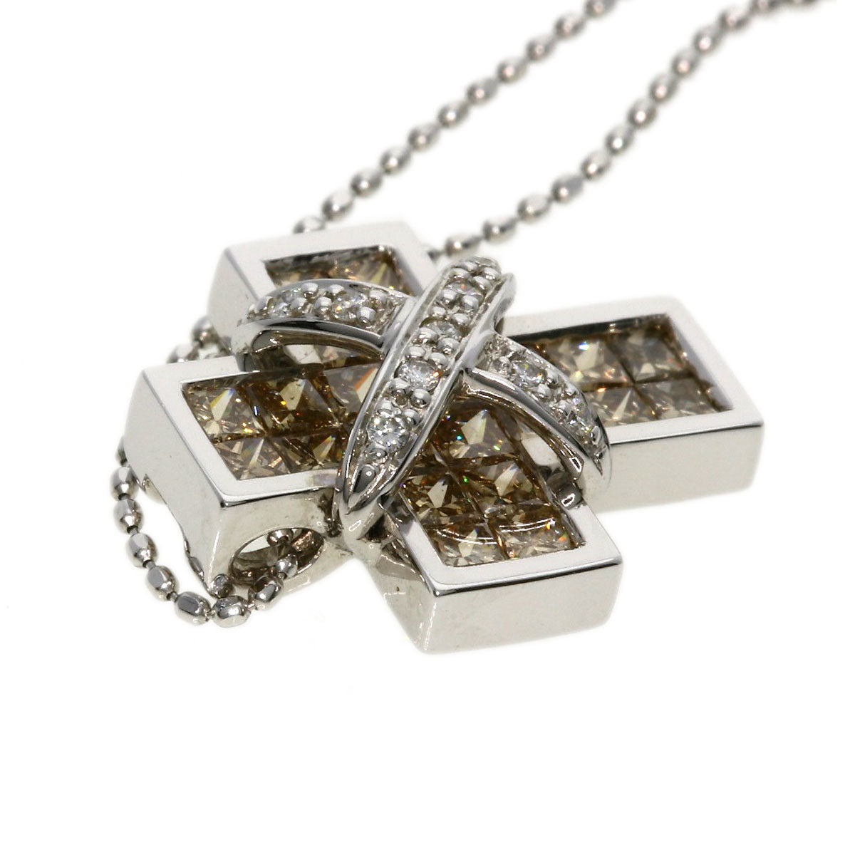 1.2ct Diamond cross Necklace K18 White Gold 5.2g Ladies