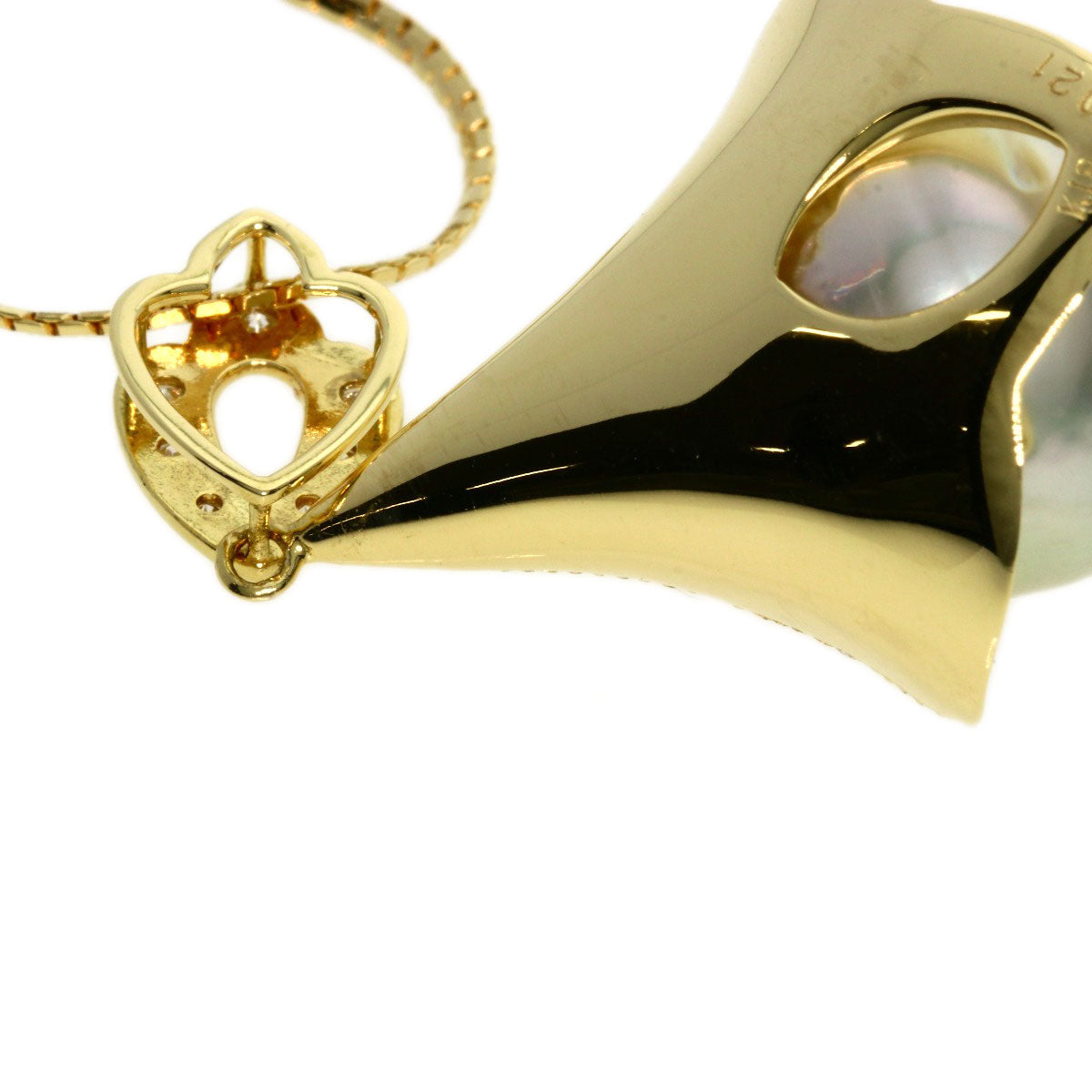 0.21ct Pearl Pearl Diamond Necklace K18 Yellow Gold 16.5g Ladies