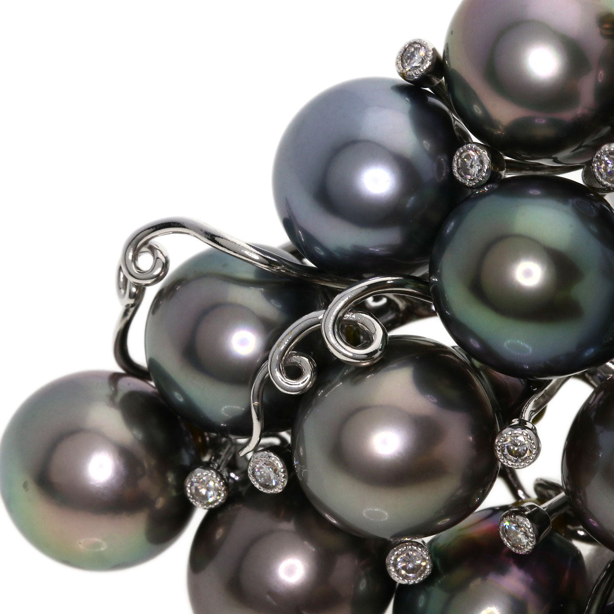 1ct Tahitian Pearl Pearl Diamond Grapes Brooch K18 White Gold 47.47g Ladies