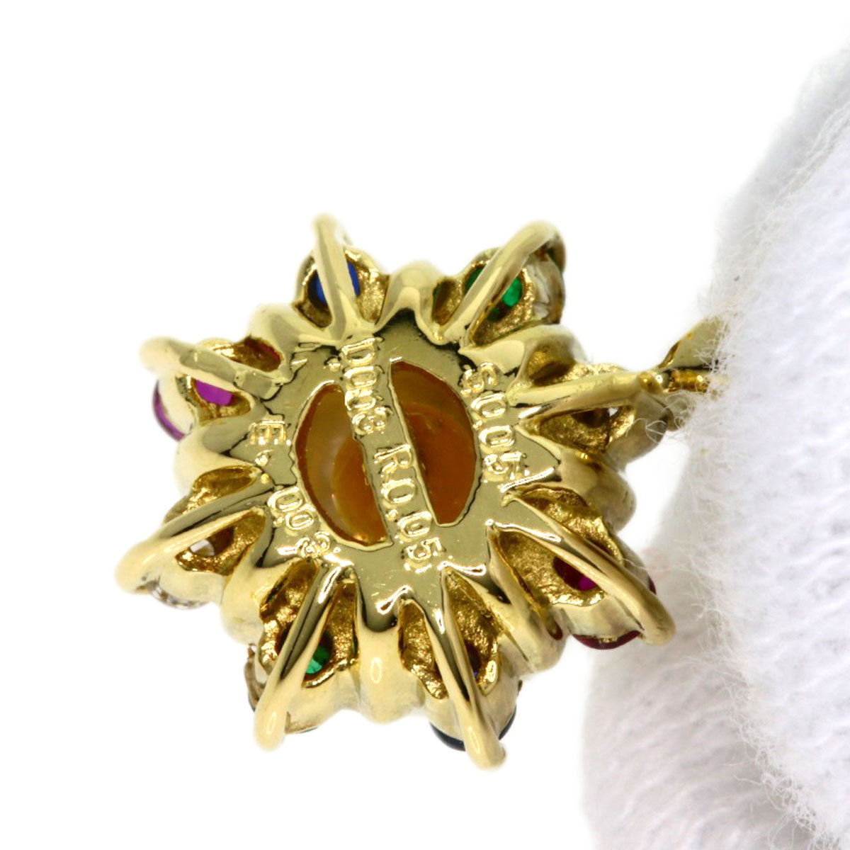 0.03ct Pearl Pearl Ruby Sapphire Emerald Diamond Necklace K18 Yellow Gold 4.6g Ladies