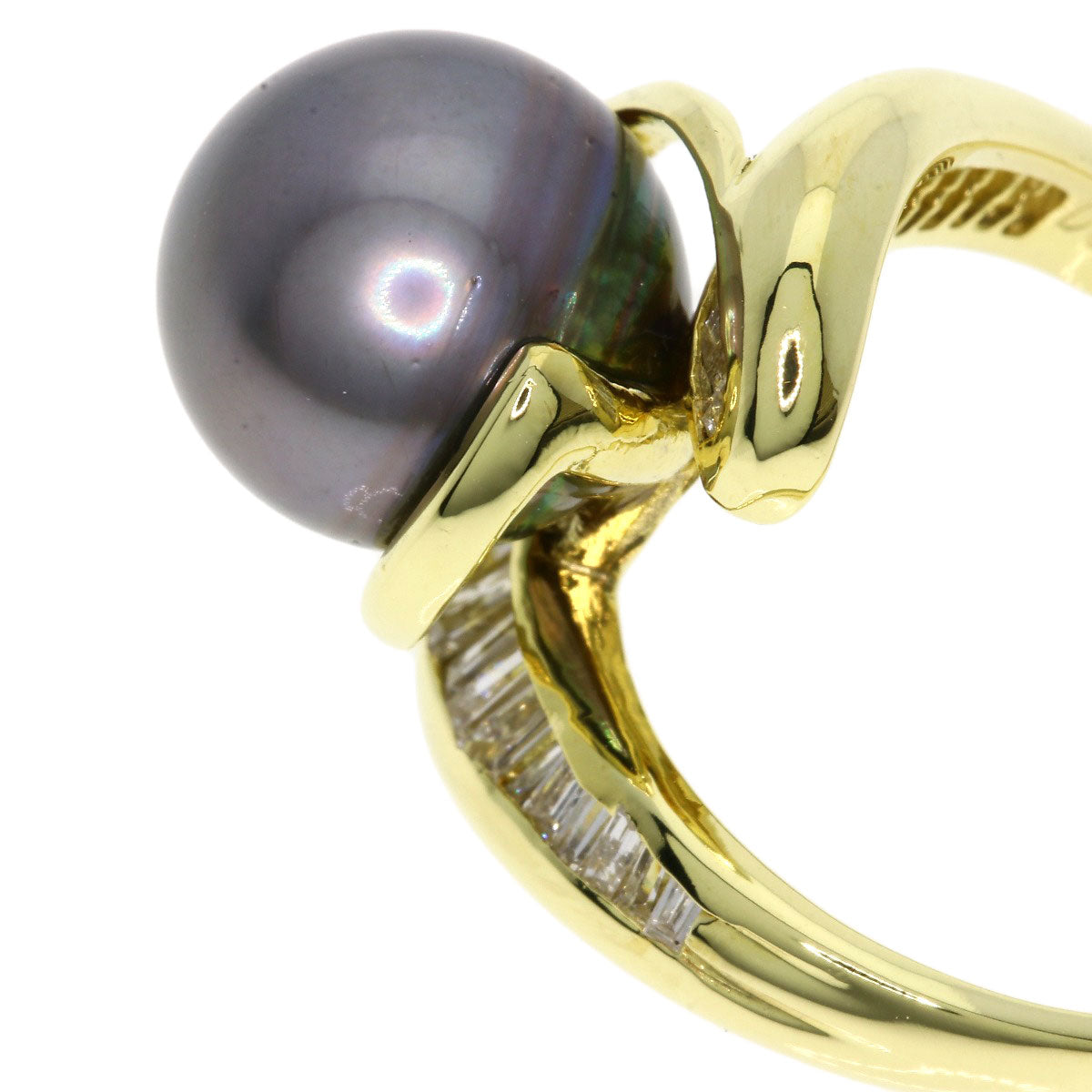Black Pearl Pearl Diamond Ring K18 Yellow Gold 7.2g Ladies