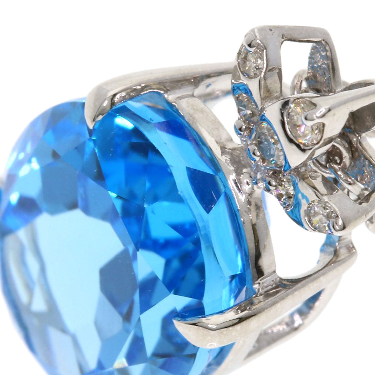 1.34ct Blue Topaz Necklace K18 White Gold 9.1g Ladies
