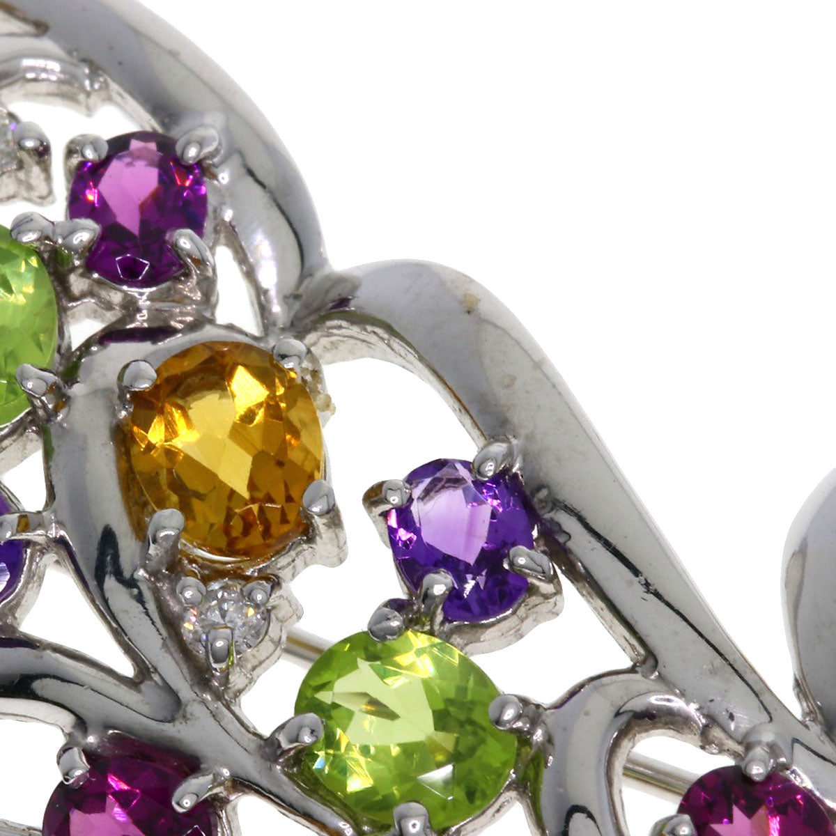 3.8ct Multi-colored stone Diamond Brooch K18 White Gold 14.4g Ladies