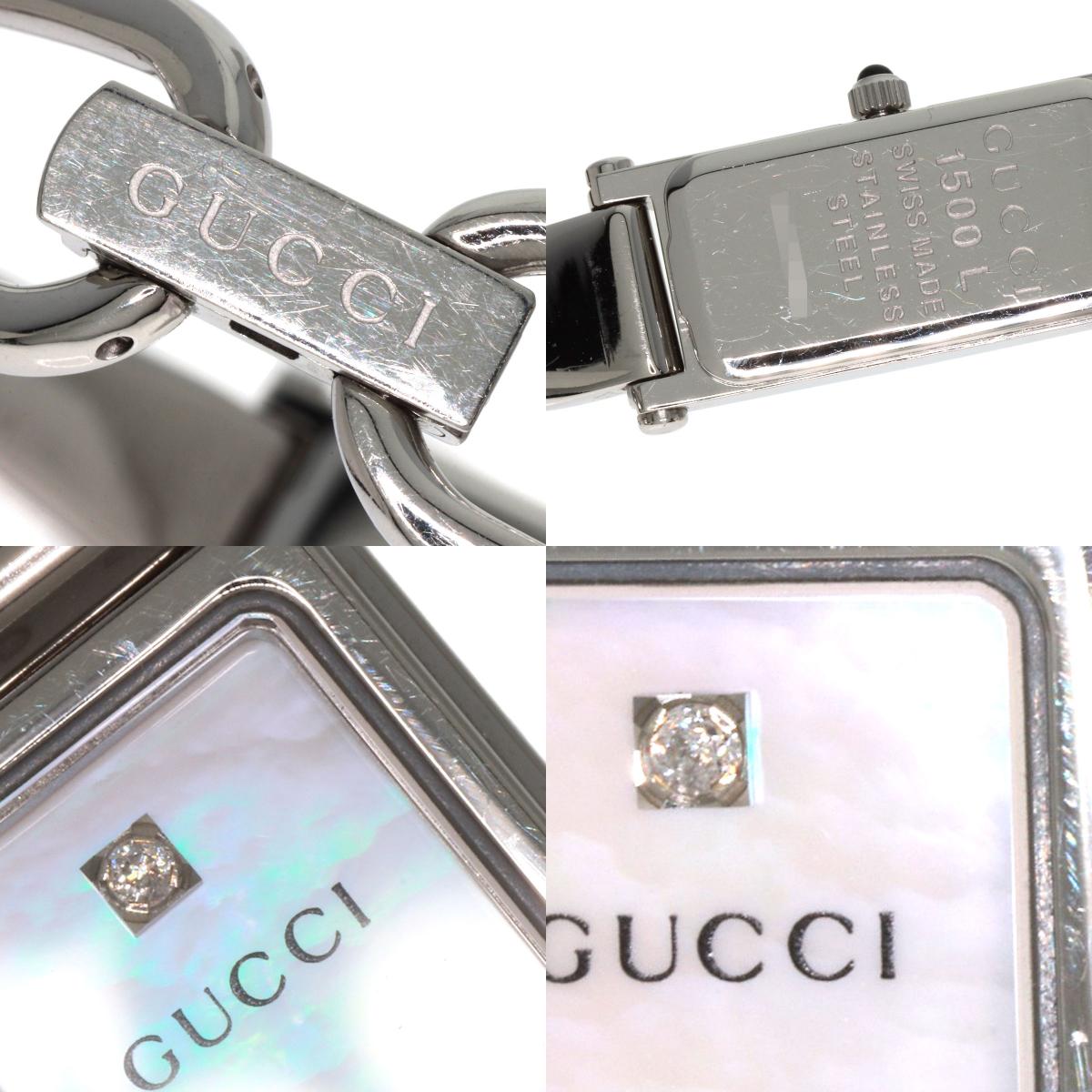GUCCI Square Face Bangle 1P Diamond Watches 1500L Stainless Steel/Stainless Steel Ladies