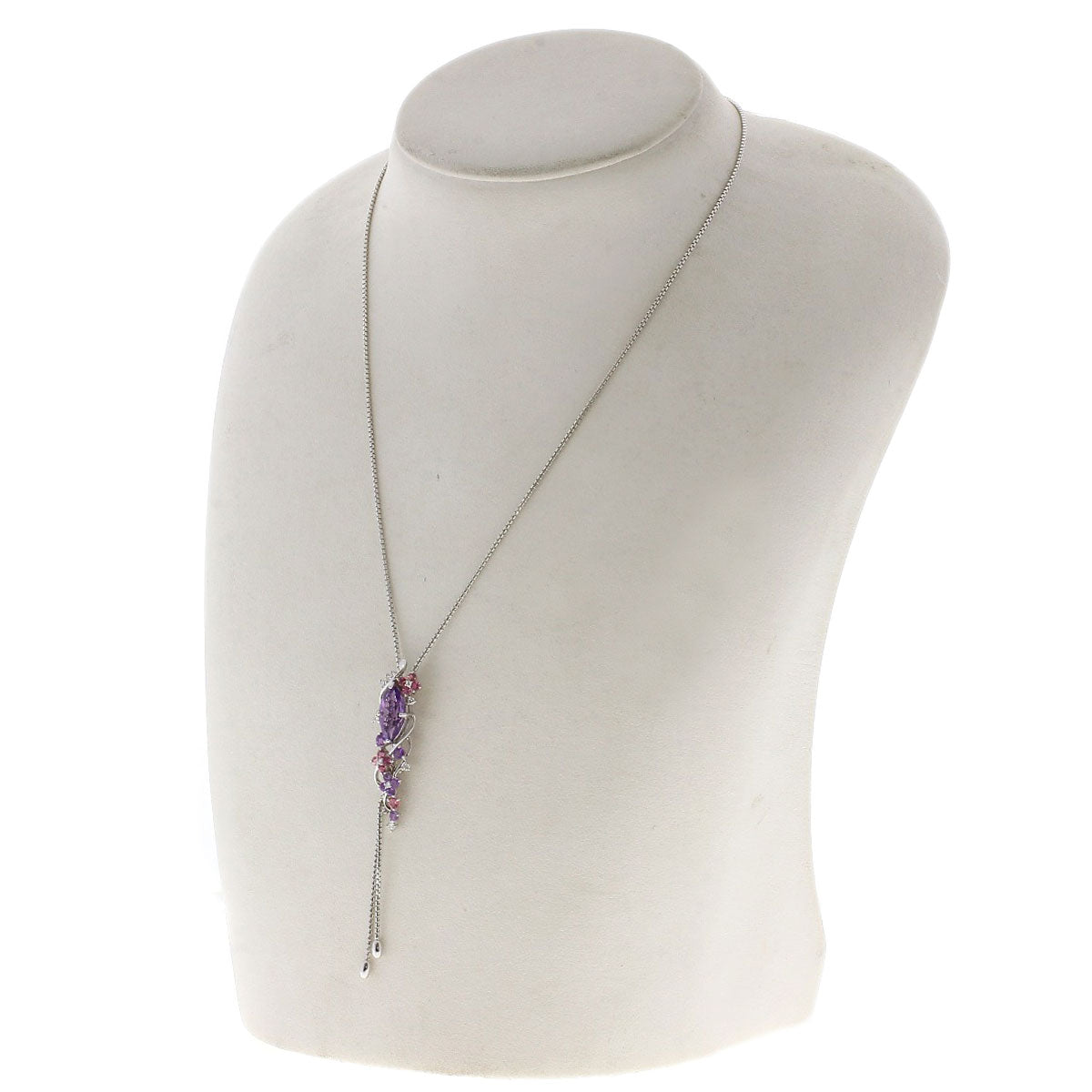 1.76ct Colored Stone Diamond Necklace K18 White Gold 9.5g Ladies