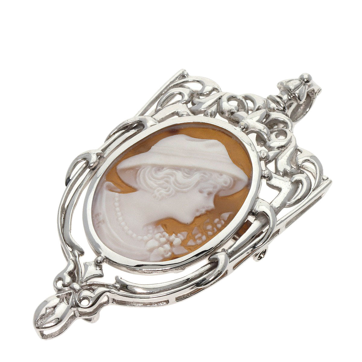 Cameo Brooch 2WAY Pendant top K14 White Gold 13g Ladies