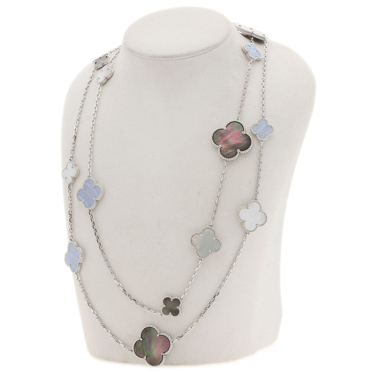 Van Cleef & Arpels Necklace Magic Alhambra 16P Shell Chalcedony K18 White Gold Ladies