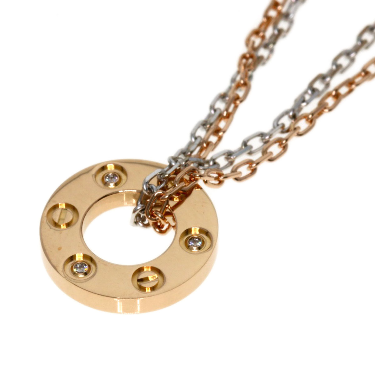 カルティエ ラブ スリーフープ ダイヤモンド ネックレス K18ピンクゴールド/K18WG レディース 【中古】【CARTIER】