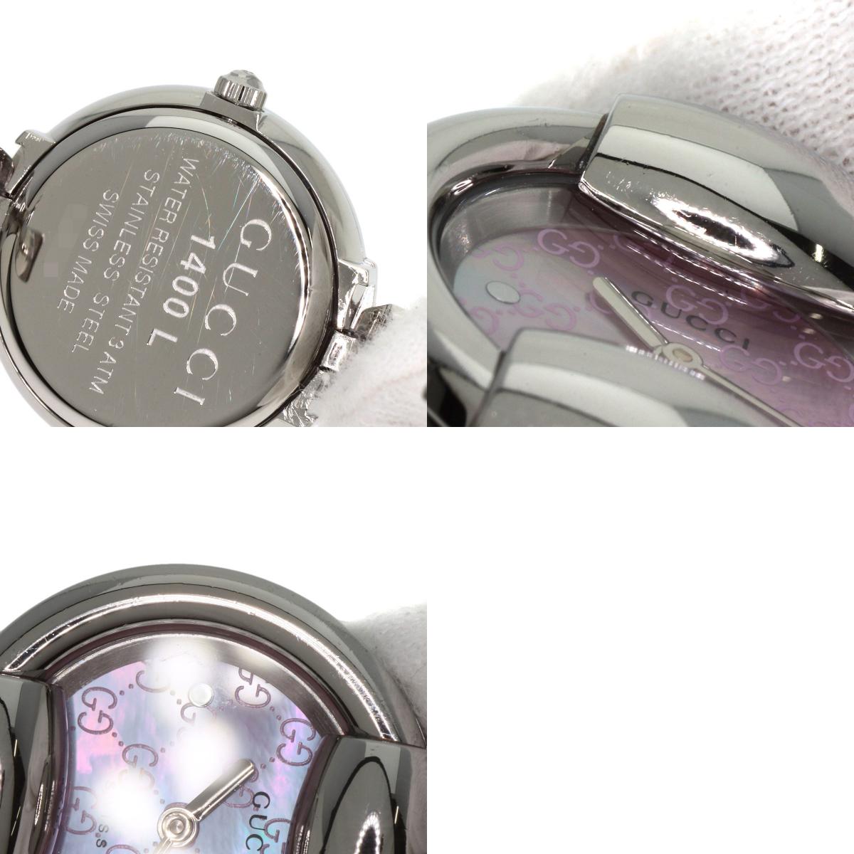 GUCCI Round Face GG Pink Shell Bangle Watches 1400L Stainless Steel/Stainless Steel Ladies