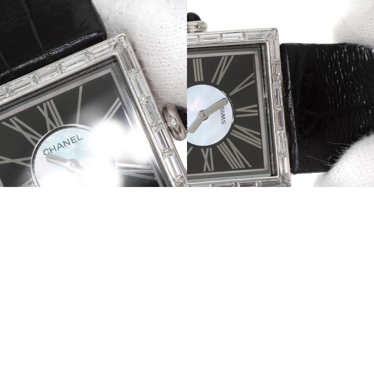 CHANEL Mademoiselle DiamondBezel Watches H0106 K18 White Gold/Leather Ladies