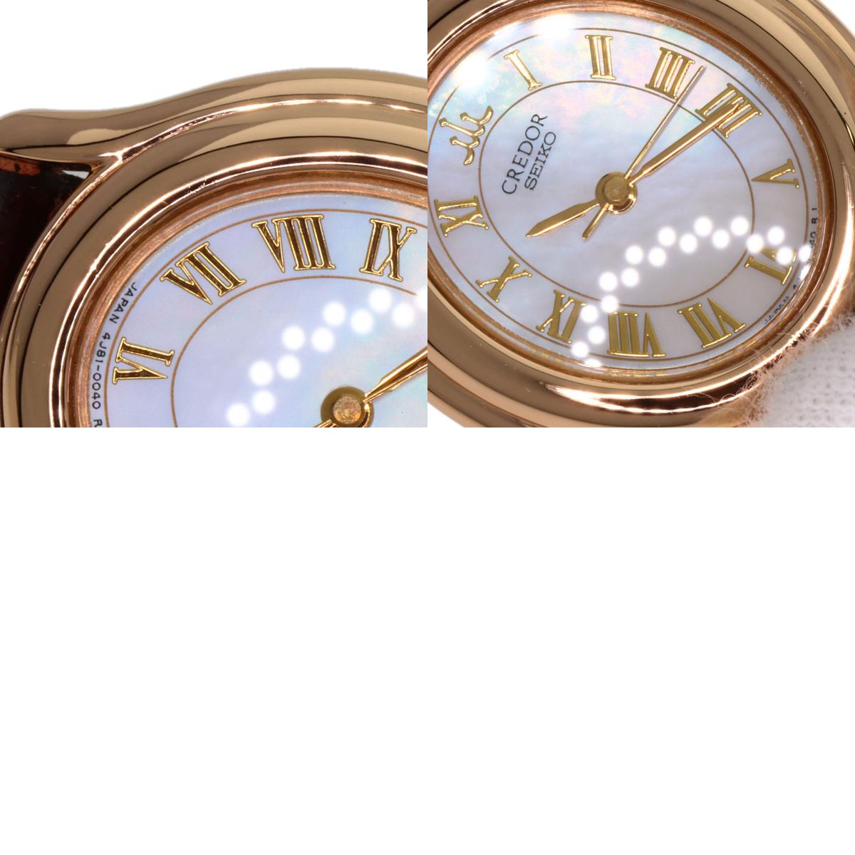 セイコー 4J81-5030 クレドール オーバルフェイス 腕時計 K18ピンクゴールド/革 レディース 【中古】【SEIKO】