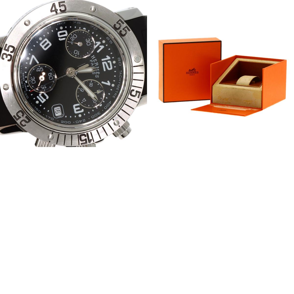 HERMES Clipper Diver Chronograph Watches CL2.315 Stainless Steel/Rubber Ladies