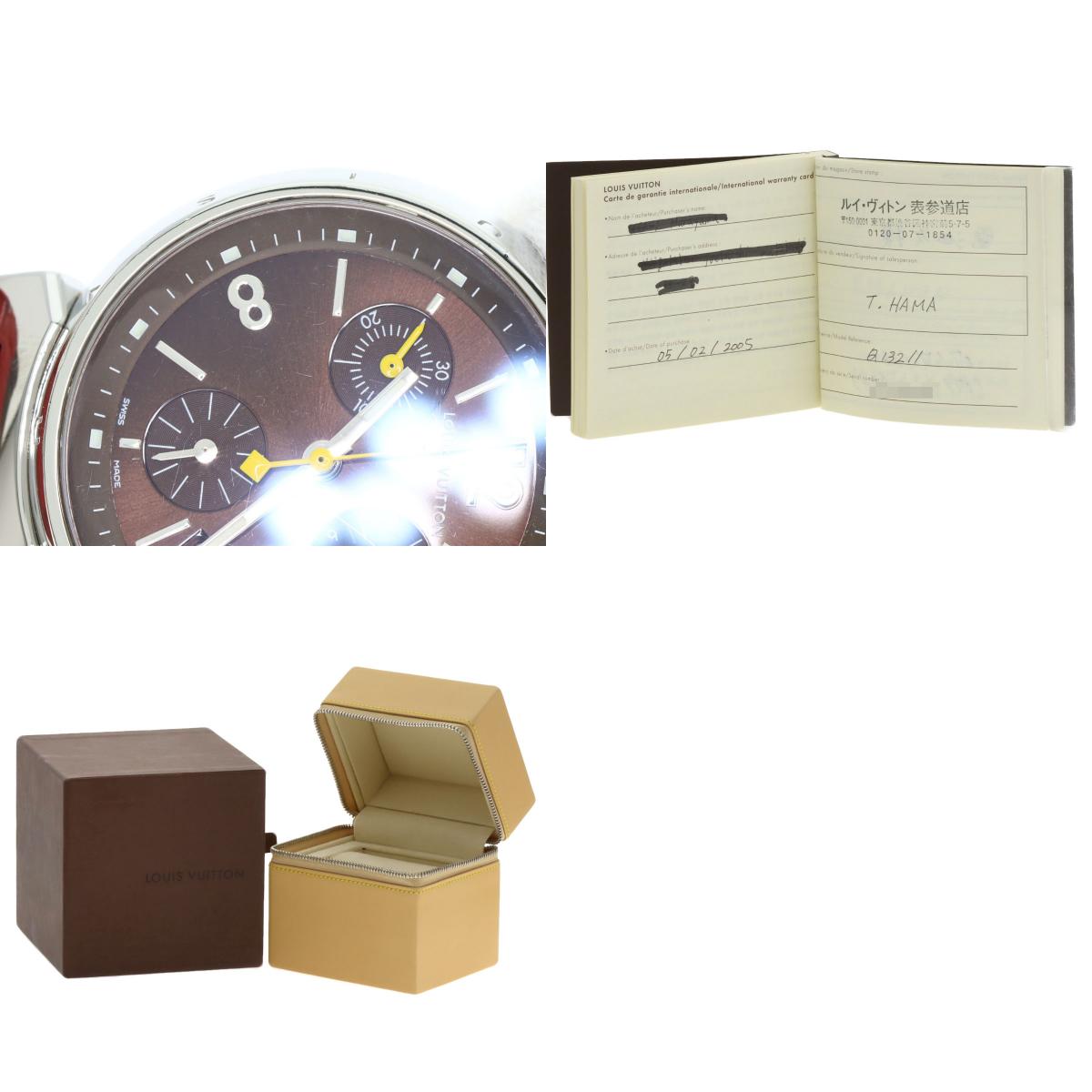 LOUIS VUITTON Tambour chronograph Watches Q1321 Stainless Steel/Leather Ladies