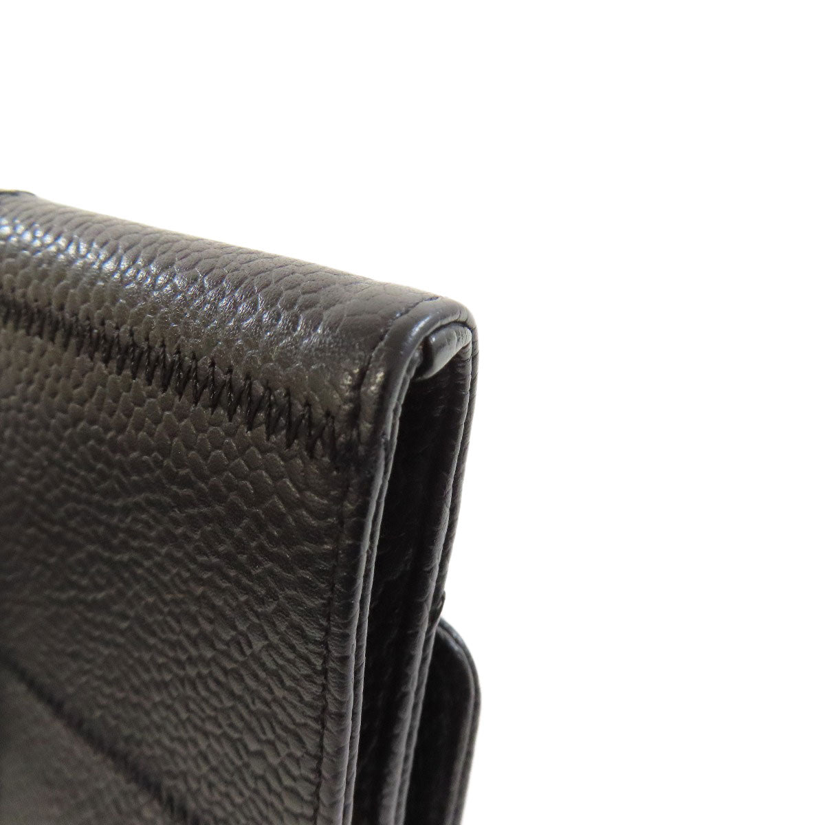 CHANEL Bifold Wallet with Coin Pocket Choco Bar SilverHardware Grained Calfskin Skin Ladies