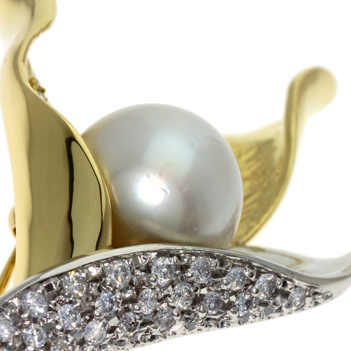 Pearl Pearl Diamond Brooch K18 Yellow Gold PT900 25.6g Ladies