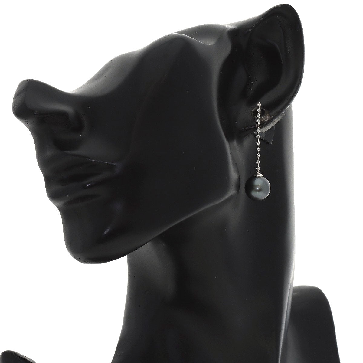 Black Pearl Diamond earring K14 White Gold 3.8g Ladies