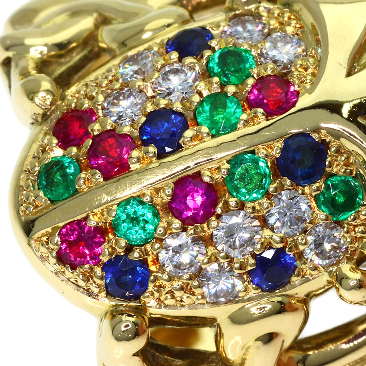 0.335ct Scarab motif multicolor diamond Ring K18 Yellow Gold 27.4g Ladies