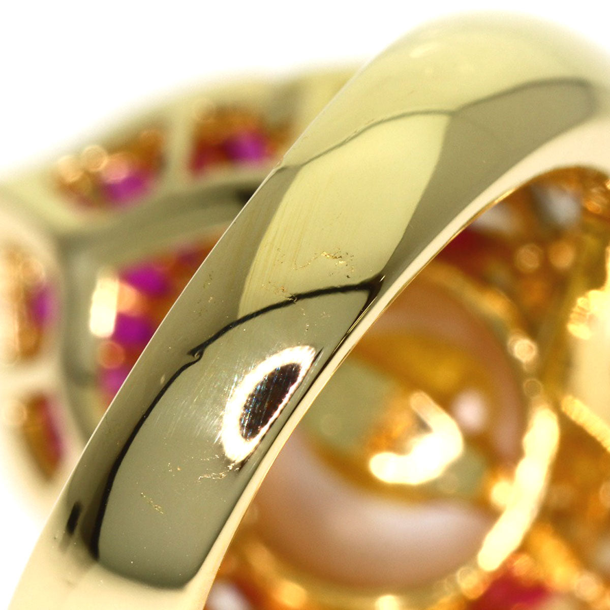 1.95ct Pearl Pearl Ruby Diamond Ring K18 Yellow Gold 16g Ladies