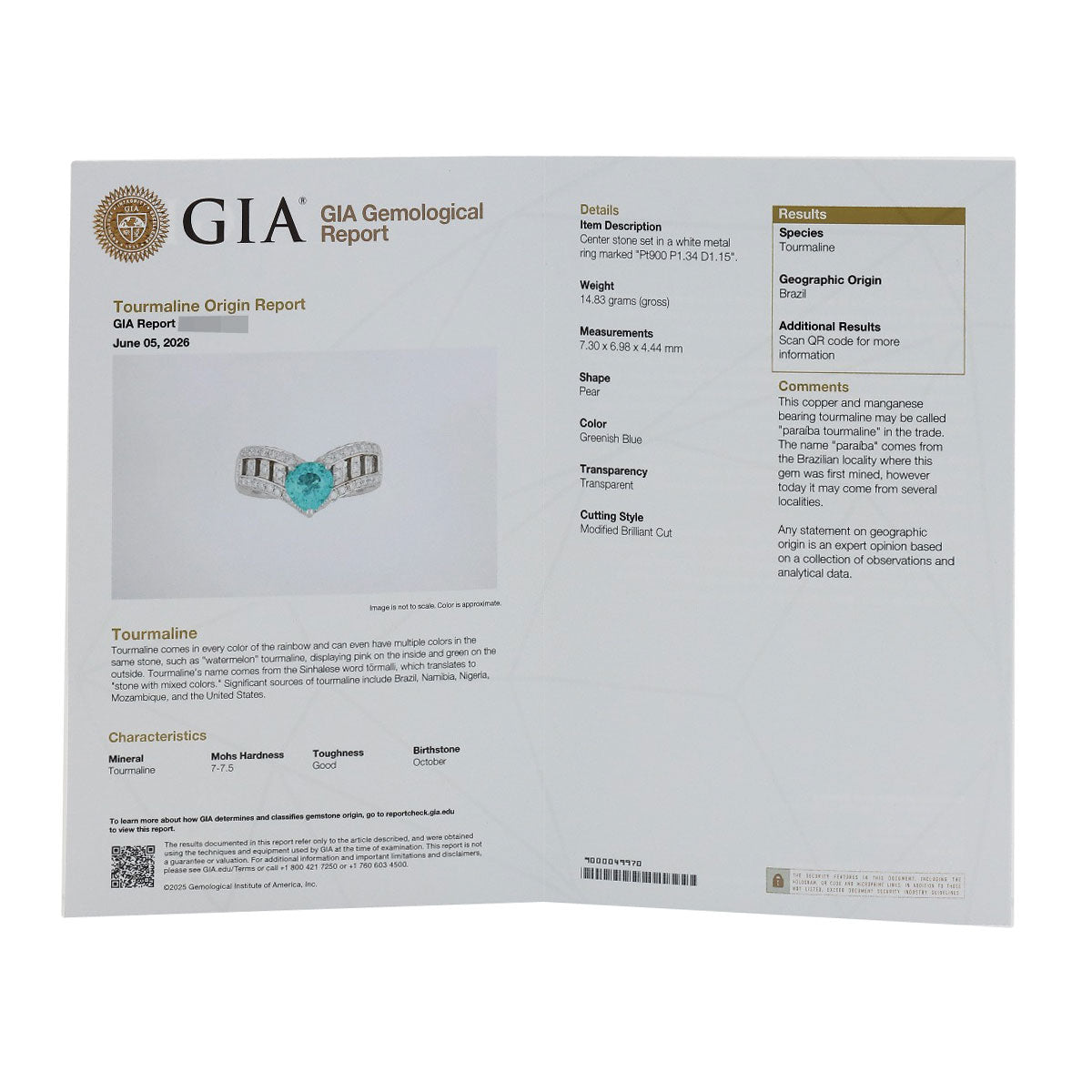 1.34ct Paraiba tourmaline Diamond Ring Platinum PT900 14.8g Ladies