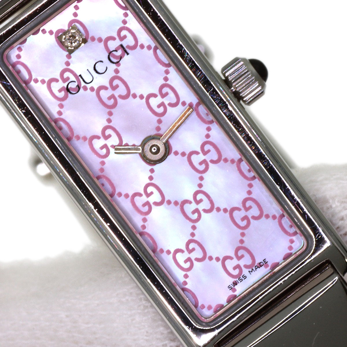 GUCCI Square Face GG 1P Diamond Watches 1500L Stainless Steel/Stainless Steel Ladies
