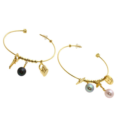 LOUIS VUITTON Creole Hoop Freshwater Pearl earring K18 Yellow Gold Ladies [Used]